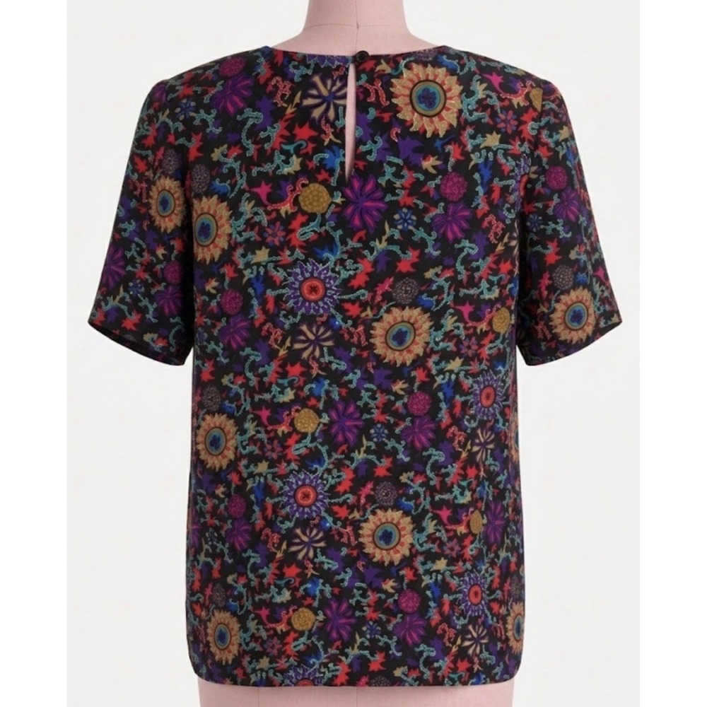 Vtg 90s Anita Belle 100% Silk Blouse Sz M Celestial Jewel Tone Witchy Print Top